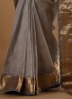 Simple Organza Saree In Grey Color