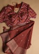 Rust Color Organza Saree For Womens