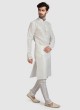 Art Silk Kurta Pajama In Off White Color