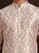 Fancy Digital Print Kurta Pajama In Off White Color