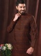 Dark Brown Poly Digital Print Kurta Pajama