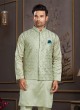 Plastic Mirror Pista Green Color Nehru Jacket
