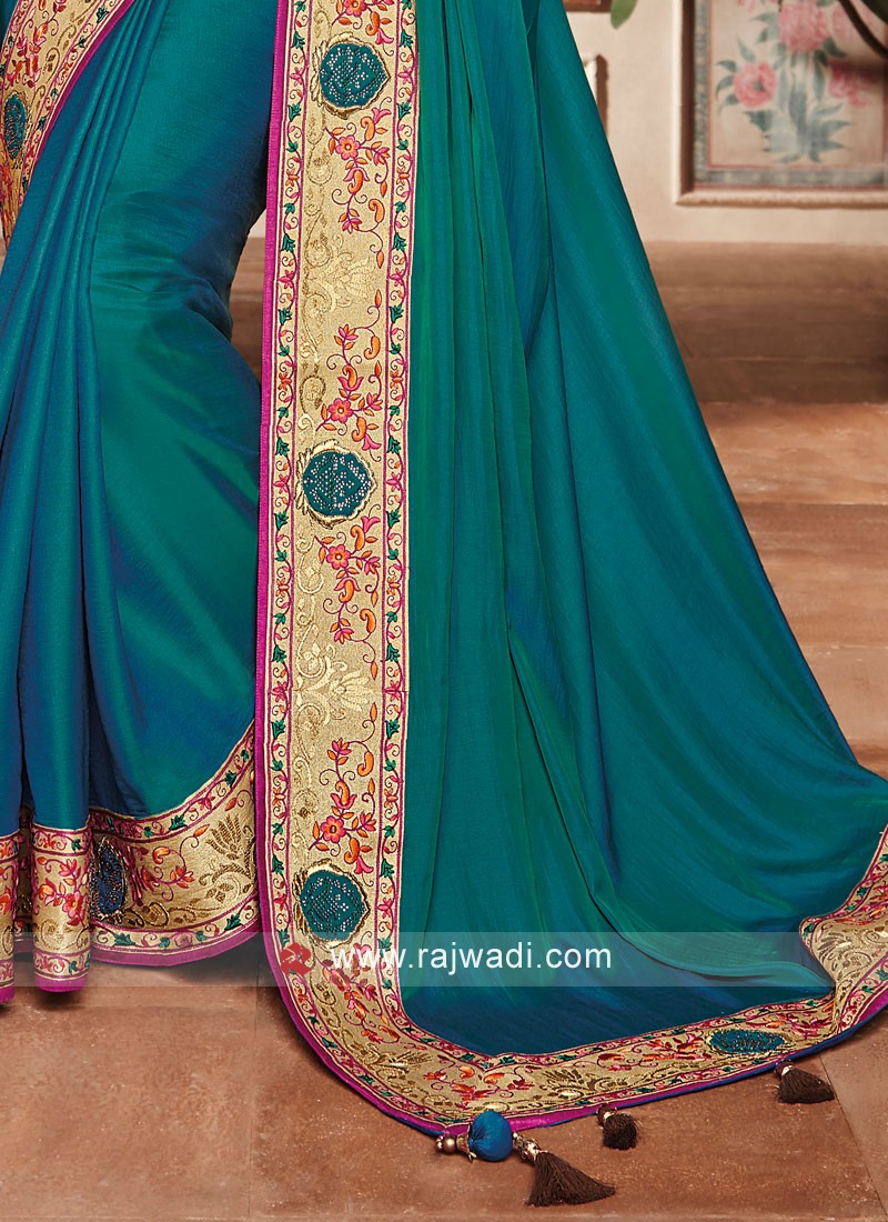 Teal Blue Silk Saree for Wedding