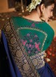 Traditional Navy Blue Saree In Satin Silk Fabric