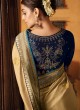 Beige And Blue Satin Silk Wedding Wear Saree