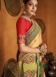 Elegant Cream and Red Satin Silk Saree For Wedding