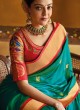Weaving Work Designer Saree In Teal Blue Color