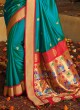 Weaving Work Designer Saree In Teal Blue Color