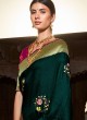 Floral Motifs Designer Saree In Peacock Green