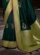 Floral Motifs Designer Saree In Peacock Green