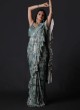 Cream and Sea Green Ready Pleated Partywear Saree