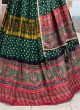 Silk Bandhani Printed Girls Choli Suit In Green Color