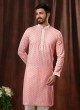 Chikan Cotton Kurta Pajama In Pink Color