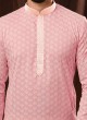 Gajri Pink Kurta Pajama In Chikan Cotton With Thread Work