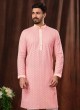 Gajri Pink Kurta Pajama In Chikan Cotton With Thread Work