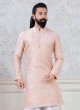 Peach And White Peshawari Style Kurta Pajama