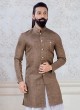 Brown Indowestern In Linen Fabric