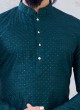 Teal Green Silk Sequins Kurta Pajama For Men