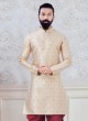 Designer Jacquard Kurta Pajama In Gold