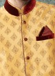 Maroon Poly Silk Wedding Wear Nehru Jacket Set