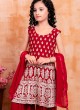 Georgette Maroon Sharara Suit For Girls