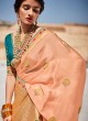 Peach Floral Motifs Traditional Wear Silk Saree