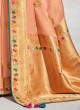Peach Floral Motifs Traditional Wear Silk Saree