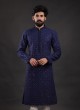 Thread Work Kurta Pajama In Navy Blue Color