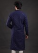 Thread Work Kurta Pajama In Navy Blue Color