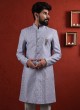 Sky Blue Thread Work Indowestern For Wedding Wear