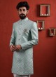 Pista Green Thread Work Indowestern In Silk Fabric