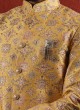 Thread Work Mustard Yellow Indowstern In Silk Fabric