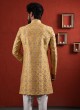 Thread Work Mustard Yellow Indowstern In Silk Fabric