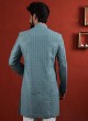 Wedding Wear Teal Blue Indowestern In Art Silk