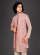 Lucknowi Work Peach Color Nehru Jacket Suit