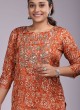 Orange Batik Print Gajji Silk Kurti