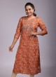 Orange Batik Print Gajji Silk Kurti