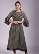 Grey A-Line Kurti In Art Silk