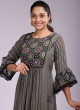 Grey A-Line Kurti In Art Silk