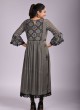 Grey A-Line Kurti In Art Silk