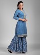 Printed Gharara Style Kurti Set With Net Dupatta