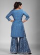 Printed Gharara Style Kurti Set With Net Dupatta