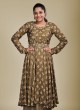 Olive Green Palazzo Suit In Muslin Silk With Floral Prints