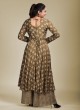 Olive Green Palazzo Suit In Muslin Silk With Floral Prints