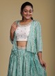 Turquoise And Cream Lehenga Choli With Jacket