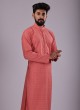 Salmon Color Readymade Kurta Pajama In Cotton