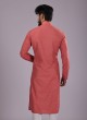 Salmon Color Readymade Kurta Pajama In Cotton