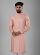 Cotton Peach Readymade Kurta Pajama For Men