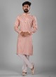 Cotton Peach Readymade Kurta Pajama For Men