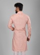 Cotton Peach Readymade Kurta Pajama For Men